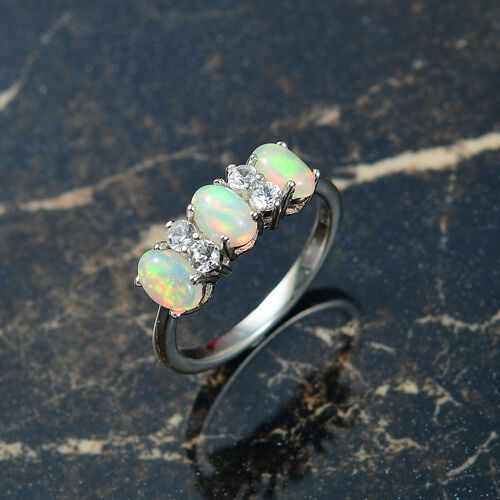 D’joy AA Natürlicher, äthiopischer Welo Opal, Weißer Zirkon Ring 925 Silber platiniert (Größe 18.00) ca. 1,29 ct image number 1