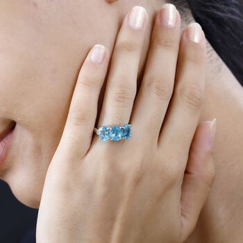 AA Paraiba-Apatit, Wei&szlig;er Diamant Ring, 925 Silber rhodiniert (Gr&ouml;&szlig;e 20.00) ca. 3.76 ct