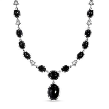 Schwarz Stern Diopsid Halskette ca. 45 cm 925 Silber platiniert ca. 56,73 ct.