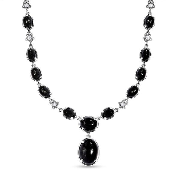 Schwarz Stern Diopsid Halskette ca. 45 cm 925 Silber platiniert ca. 56,73 ct. image number 4