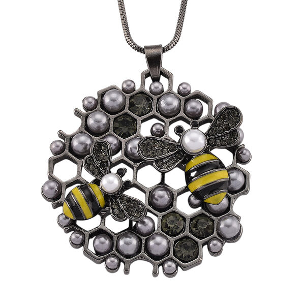 Schwarze Kristall, Kunststoff Perle Anh&auml;nger mit Kette ca. 63.5 cm + 5 cm Extender, Legierung emailliert, Legierung Schwarz