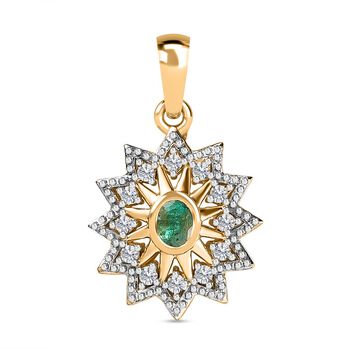 AAA Smaragd, Wei&szlig;er Zirkon Anh&auml;nger, 925 Silber Gelbgold Vermeil, ca. 0.43 ct