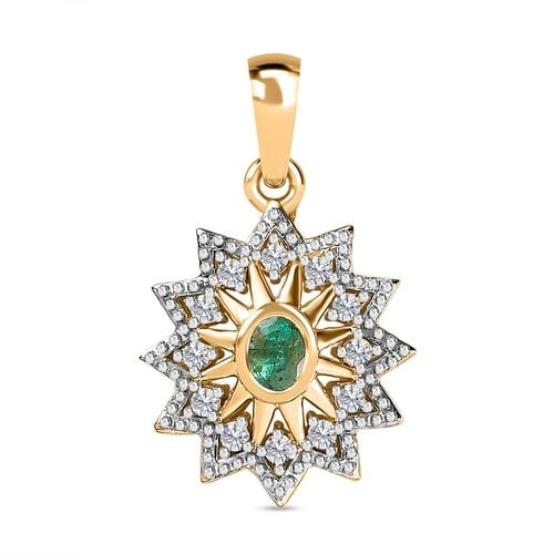 AAA Smaragd, Weißer Zirkon Anhänger, 925 Silber Gelbgold Vermeil, ca. 0.43 ct image number 0