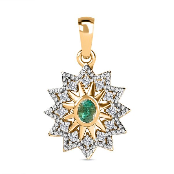 AAA Smaragd, Wei&szlig;er Zirkon Anh&auml;nger, 925 Silber Gelbgold Vermeil, ca. 0.43 ct