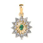 AAA Smaragd, Weißer Zirkon Anhänger, 925 Silber Gelbgold Vermeil, ca. 0.43 ct