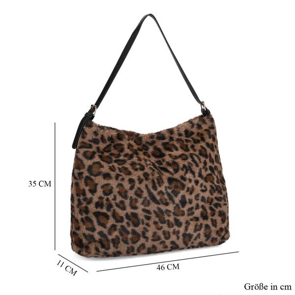 Leopardenmuster-Fellimitat-Tasche, 46x11x35 cm, Schwarz-Braun image number 8