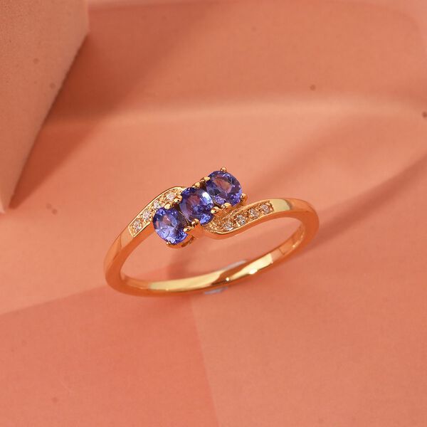 Tansanit, Wei&szlig;er Zirkon Ring 925 Silber vergoldet (Gr&ouml;&szlig;e 21.00) ca. 0.61 ct image number 1