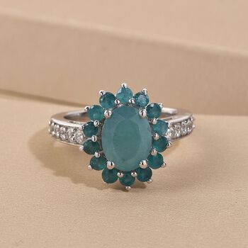 Grandidierit und wei&szlig;er Zirkon-Ring, 925 Silber platiniert  ca. 2,97 ct