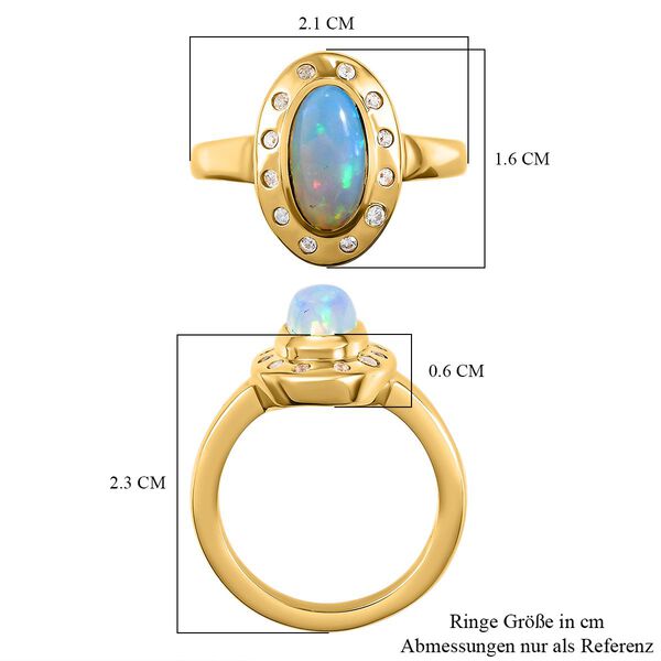 Nat&uuml;rlicher, &auml;thiopischer Opal und wei&szlig;er Zirkon-Ring, 925 Silber vergoldet  ca. 1,17 ct image number 6