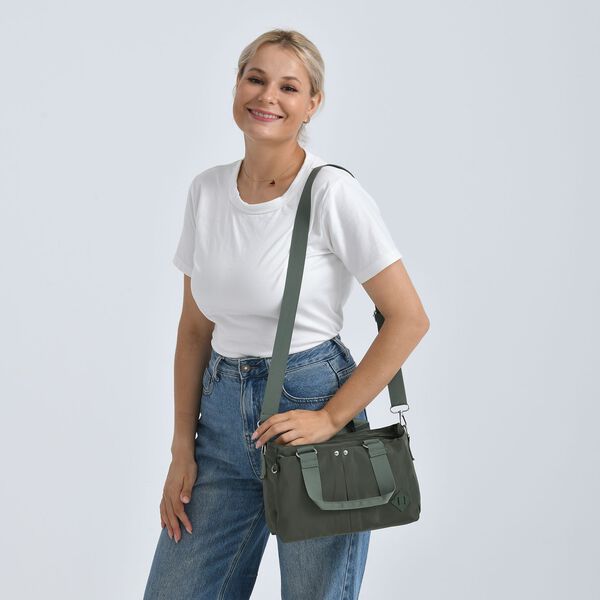 Crossbody Tasche mit mehreren Rei&szlig;verschlussf&auml;chern, abnehmbarem Schulterriemen und Tragegriffen, 26x11x20cm, Gr&uuml;n image number 3