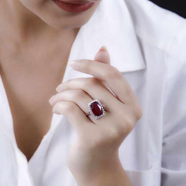 AAA Afrikanischer Rubin und Moissanit-Ring, 925 Silber platiniert  ca. 10,69 ct image number 3