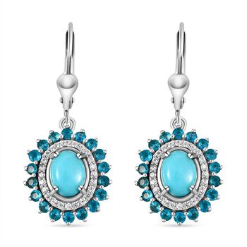 Amerikanische, nat&uuml;rliche Sleeping Beauty T&uuml;rkis und Neon Apatit-Ohrringe, 925 Silber platiniert, ca. 3.25 ct