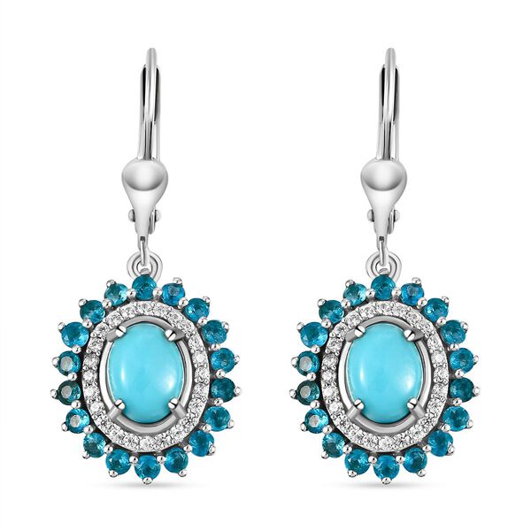 Nat&uuml;rliche Sleeping Beauty T&uuml;rkis und Neon Apatit und Zirkon-Ohrh&auml;nger - 3,25 ct.