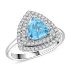 AAAA Santamaria Aquamarin, Weißer Diamant Ring 950 Platin (Größe 17.00), ca. 2.00 ct