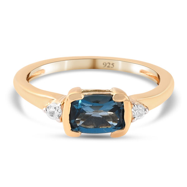 London Blau Topas und Zirkon Ring 925 Silber vergoldet