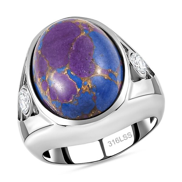 Lila T&uuml;rkis, Wei&szlig;er Topas Ring, Edelstahl (Gr&ouml;&szlig;e 21.00) ca. 9.04 ct image number 4