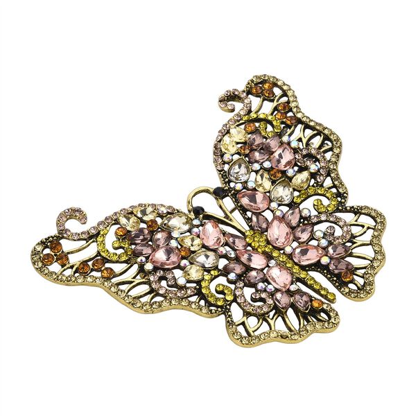 Mehrfarbiger Kristall Schmetterling Brosche Antikes Gold image number 4