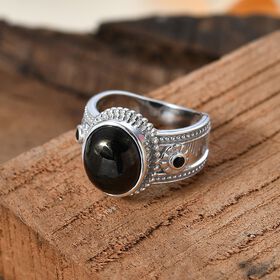 Elite Shungit, Schwarzer Spinell Ring 925 Silber rhodiniert (Größe 17.00) ca. 2,97 ct