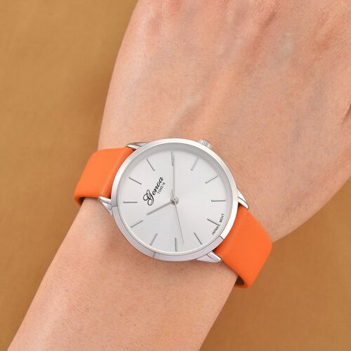 GENOA TIME V2 - Quarzuhr mit japanischem PC21S Werk, weißem Zifferblatt und orangem Lederarmband, Edelstahl Gehäuse, 3 ATM wasserdicht image number 1