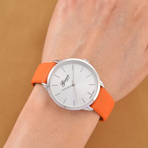 GENOA TIME V2 - Quarzuhr mit japanischem PC21S Werk, weißem Zifferblatt und orangem Lederarmband, Edelstahl Gehäuse, 3 ATM wasserdicht image number 2