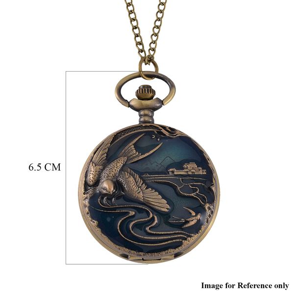 STRADA Antike Bronze Schwalbenmuster Taschenuhr, Japanisches Werk, 79 cm antike bronzene Eisenkette image number 8