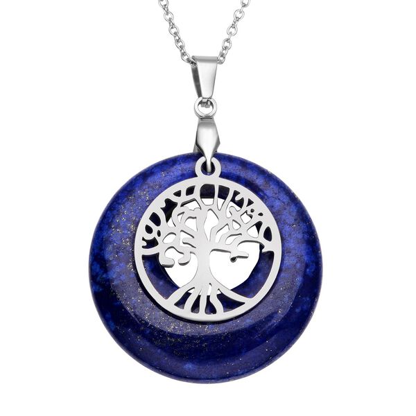 Lapislazuli-Anh&auml;nger mit Kette, Edelstahl ca. 40,00 ct