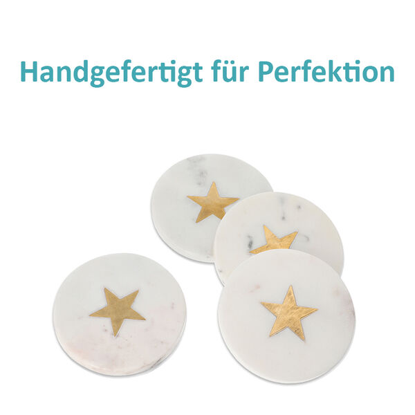 NAKKASHI - 4er-Set, Marmor Untersetzer mit Messingintarsie, Stern, Gr&ouml;&szlig;e 10x10 cm, Wei&szlig; image number 2