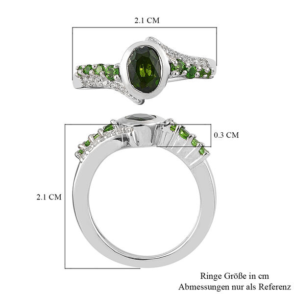 Nat&uuml;rlicher Chromdiopsid und ZirkonRing 925 Silber platiniert  ca. 1,18 ct image number 9