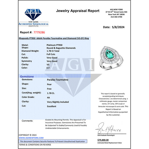 Chairman's Vault Collection - zertifiziert und geprüft RHAPSODY AAAA Paraiba Turmalin und VS-EF Diamant Ring in 950 Platin - 3,20 ct. image number 6