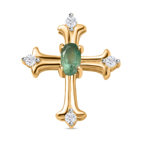 AA Smaragd und Moissanit Kreuz Anh&auml;nger - 0,34 ct.