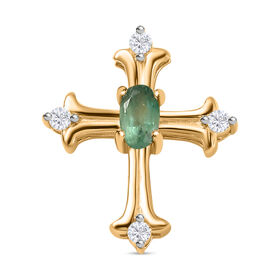 AA Smaragd, Moissanit Anhänger 925 Silber 750 Gelbgold Vermeil ca. 0,34 ct.