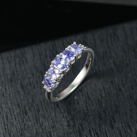 D’Joy Tansanit und Diamant Ring, 925 Silber platiniert - 0,90 ct.