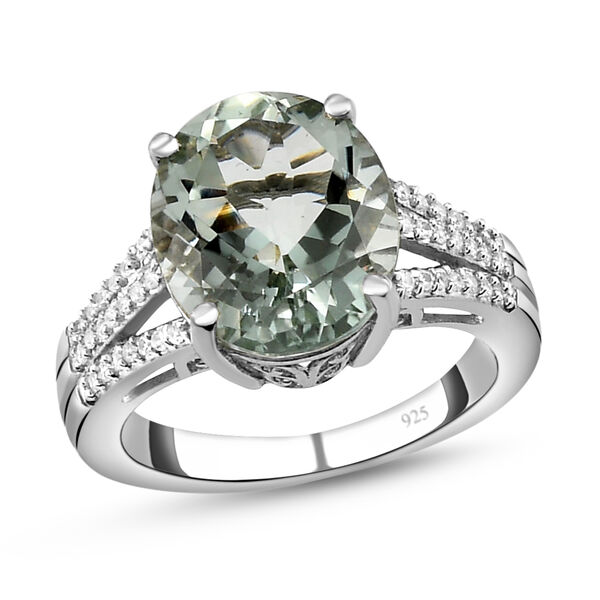 Prasiolith und wei&szlig;er Zirkon-Ring, 925 Silber platiniert  ca. 4,74 ct image number 4
