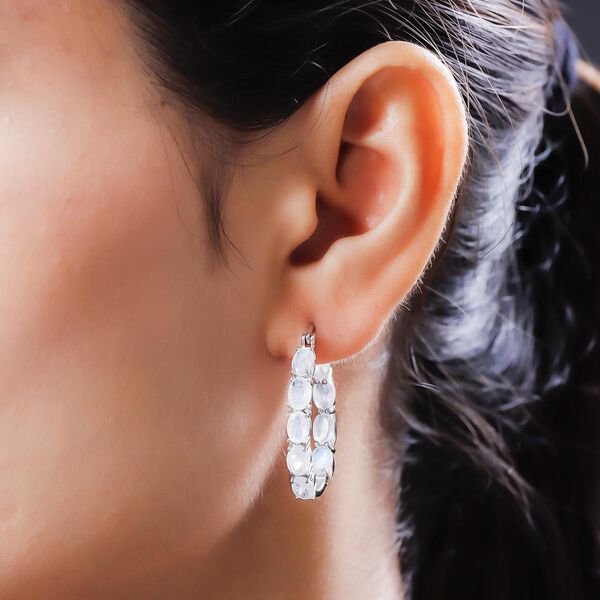 Premium Regenbogen Mondstein-Creolen, 925 Silber platiniert ca. 8.95 ct image number 3