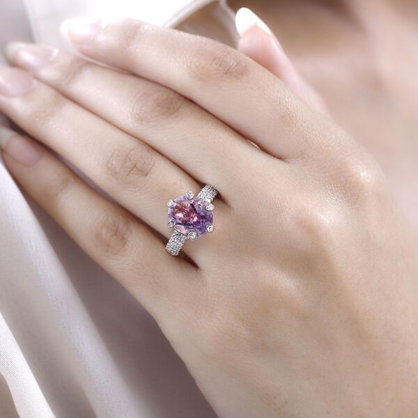 AA Rose De France Amethyst, weißer Zirkon Ring, 925 Silber rosévergoldet (Größe 19.00) ca. 4.58 ct image number 3