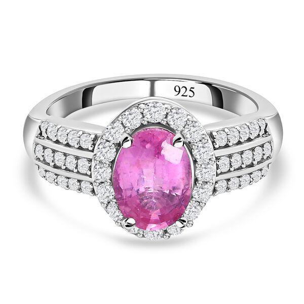 Premium Ilakaka Rosa Saphir und Zirkon-Ring, 925 Silber platiniert, 2,30 ct.