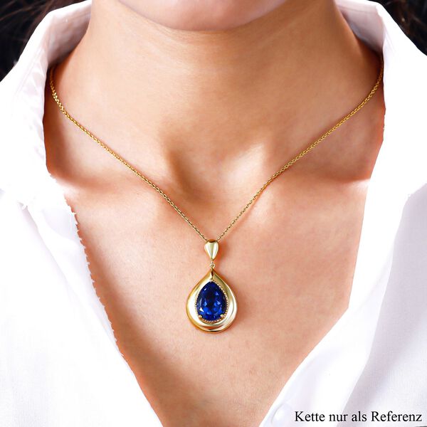 Ceylonfarbener Quarz-Anh&auml;nger mit 50cm Kette, 925 Silber vergoldet - 9,01 ct. image number 1