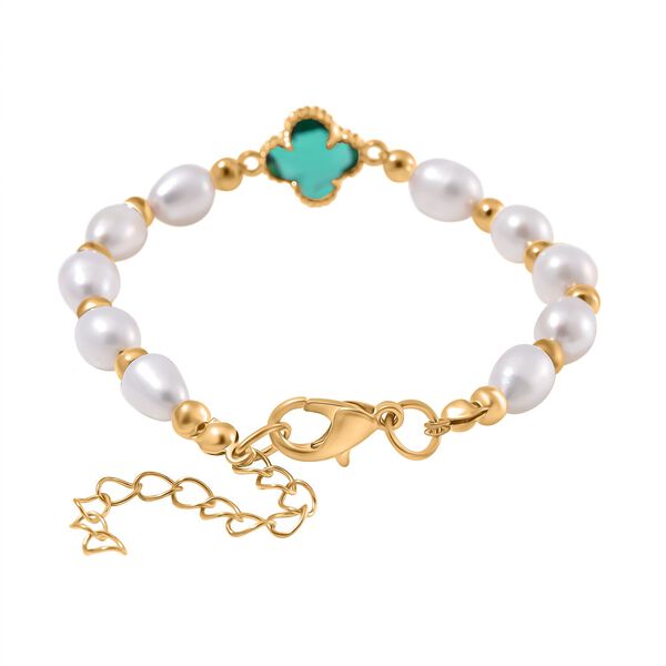 Glas, Wei&szlig;e S&uuml;&szlig;wasser Perle Armband BR-Stretch Standard gelb vergoldet image number 2