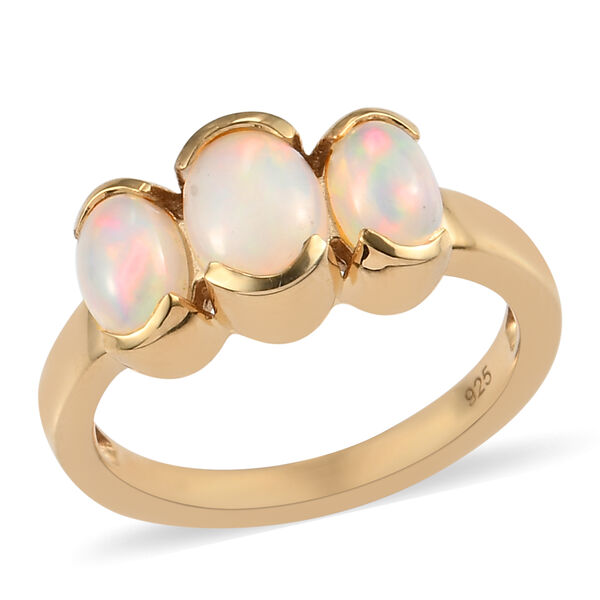 Nat&uuml;rlicher &Auml;thiopischer Opal 3 Stein Ring 925 Silber vergoldet  ca. 1,13 ct image number 5