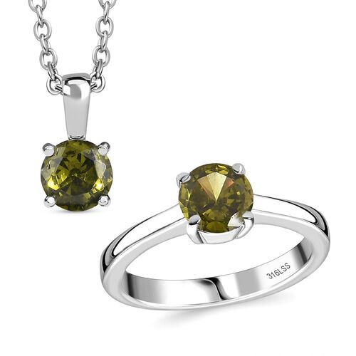 Peridot Zirkonia Schmuckset  Edelstahl image number 0