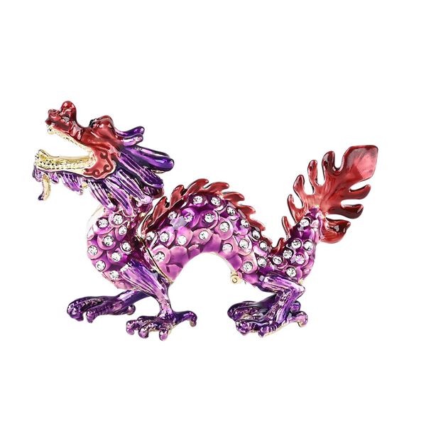 Deko-Schmuckdose aus Metall und Kristall, in Drachenform mit magnetischem Verschluss, 12x7cm, Lila-Rot
