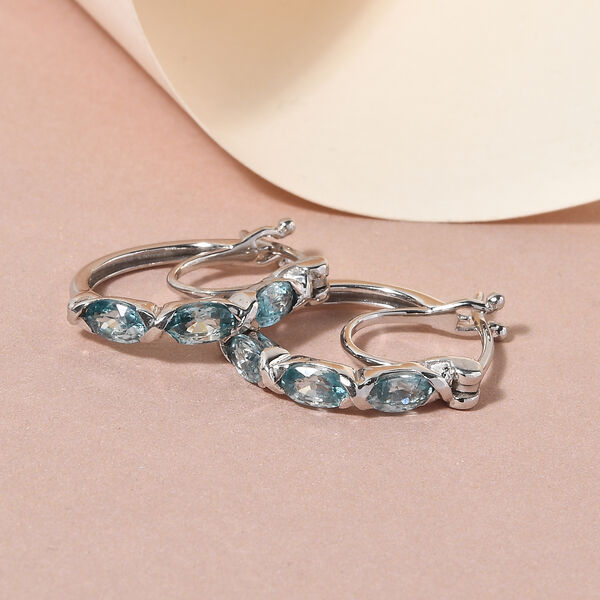 Kambodschanischer, blaue Zirkon-Creolen, 925 Silber platiniert ca. 2,12 ct image number 2