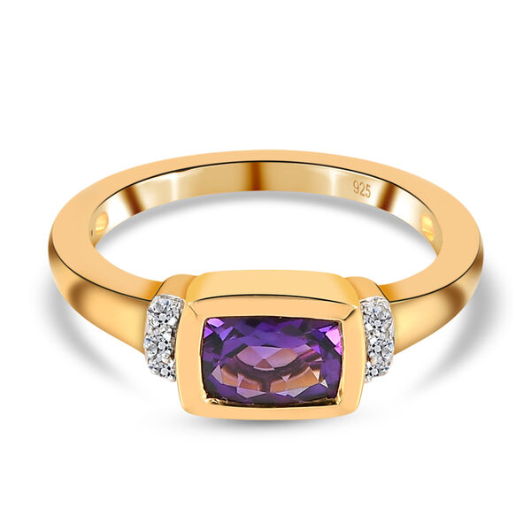 Nat&uuml;rlicher, marokkanischer Amethyst und wei&szlig;er Zirkon-Ring, 925 Silber vergoldet  ca. 0,92 ct
