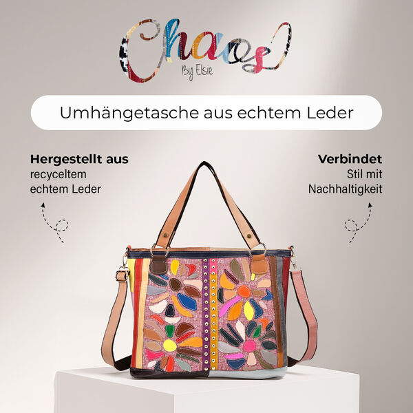 Chaos by Elsie Echtleder Crossbody Tasche mit RFID, Pink mit Blumen, 2 Au&szlig;entaschen, 1 Innen-Rei&szlig;verschlusstasche, Mini-Flashlight image number 2