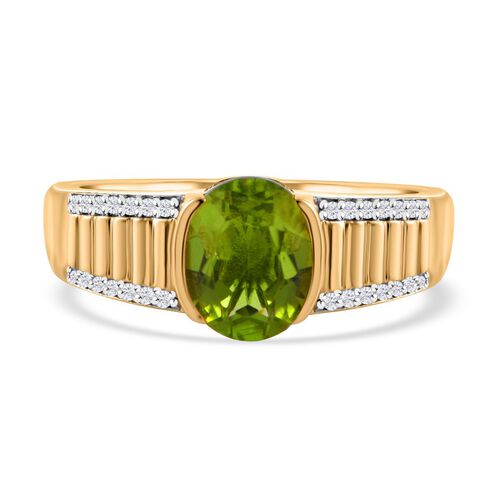 Natürlicher Peridot, weißer Zirkon Ring, 925 Silber vergoldet (Größe 19.00) ca. 2.46 ct image number 0