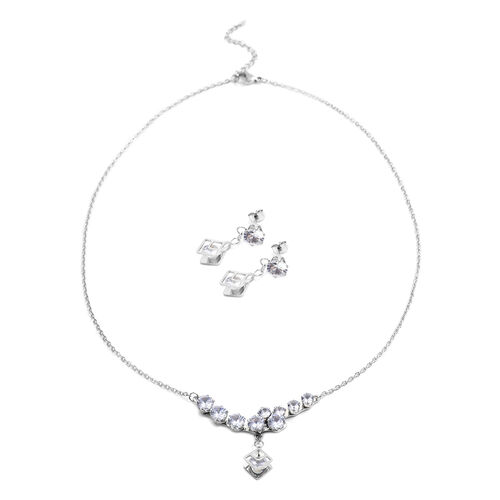 2er-Set Weißer Zirkonia Halskette und Ohrringe Edelstahl ca. 4,50 ct image number 0