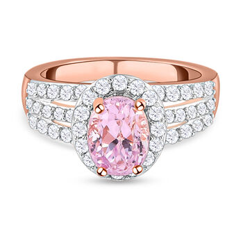 AA Martha Rocha Kunzit und wei&szlig;er Zirkon-Ring, 925 Silber Ros&eacute;gold Vermeil (Gr&ouml;&szlig;e 16.00) ca. 2.62 ct