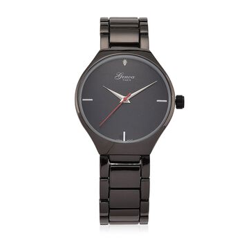 GENOA - Wei&szlig;er Diamant Uhr mit Japanisches Uhrwerk, 3 ATM Wasserdicht, 316L Edelstahl, Schwarz