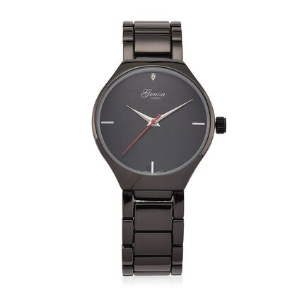 GENOA - Wei&szlig;er Diamant Uhr mit Japanisches Uhrwerk, 3 ATM Wasserdicht, 316L Edelstahl, Schwarz