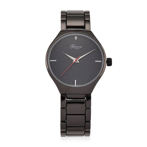 GENOA - Wei&szlig;er Diamant Uhr mit Japanisches Uhrwerk, 3 ATM Wasserdicht, 316L Edelstahl, Schwarz